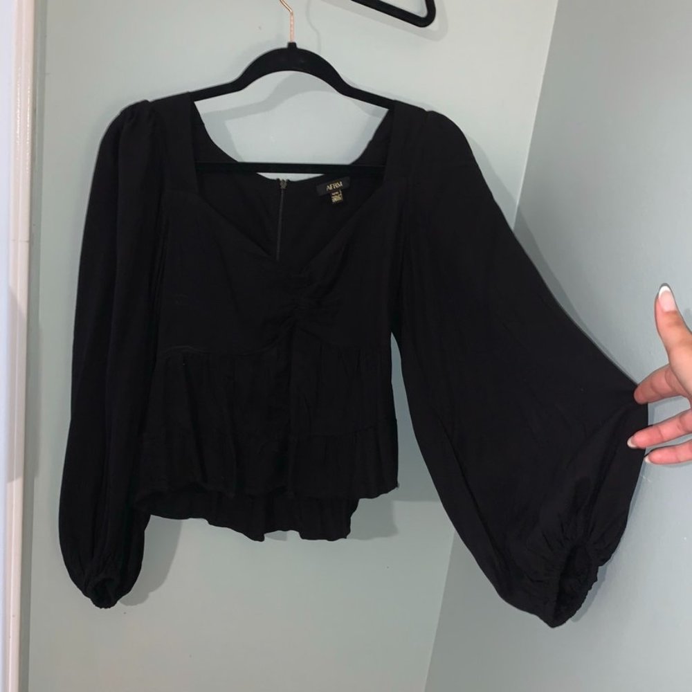 Black Blouse with Flared Sleeve